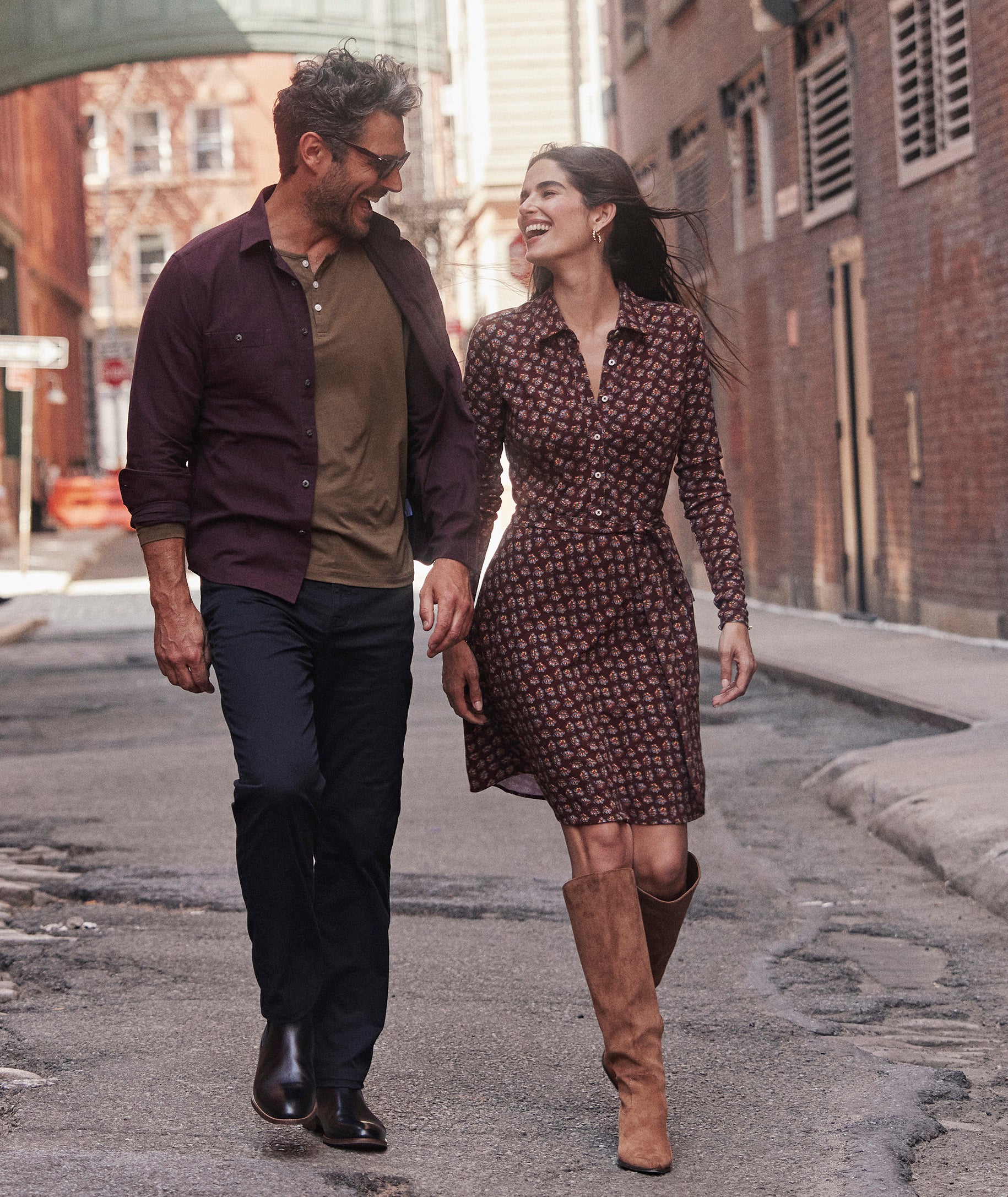 Model is wearing UNTUCKit Jersey Knit Romy Shirtdress in brown. 