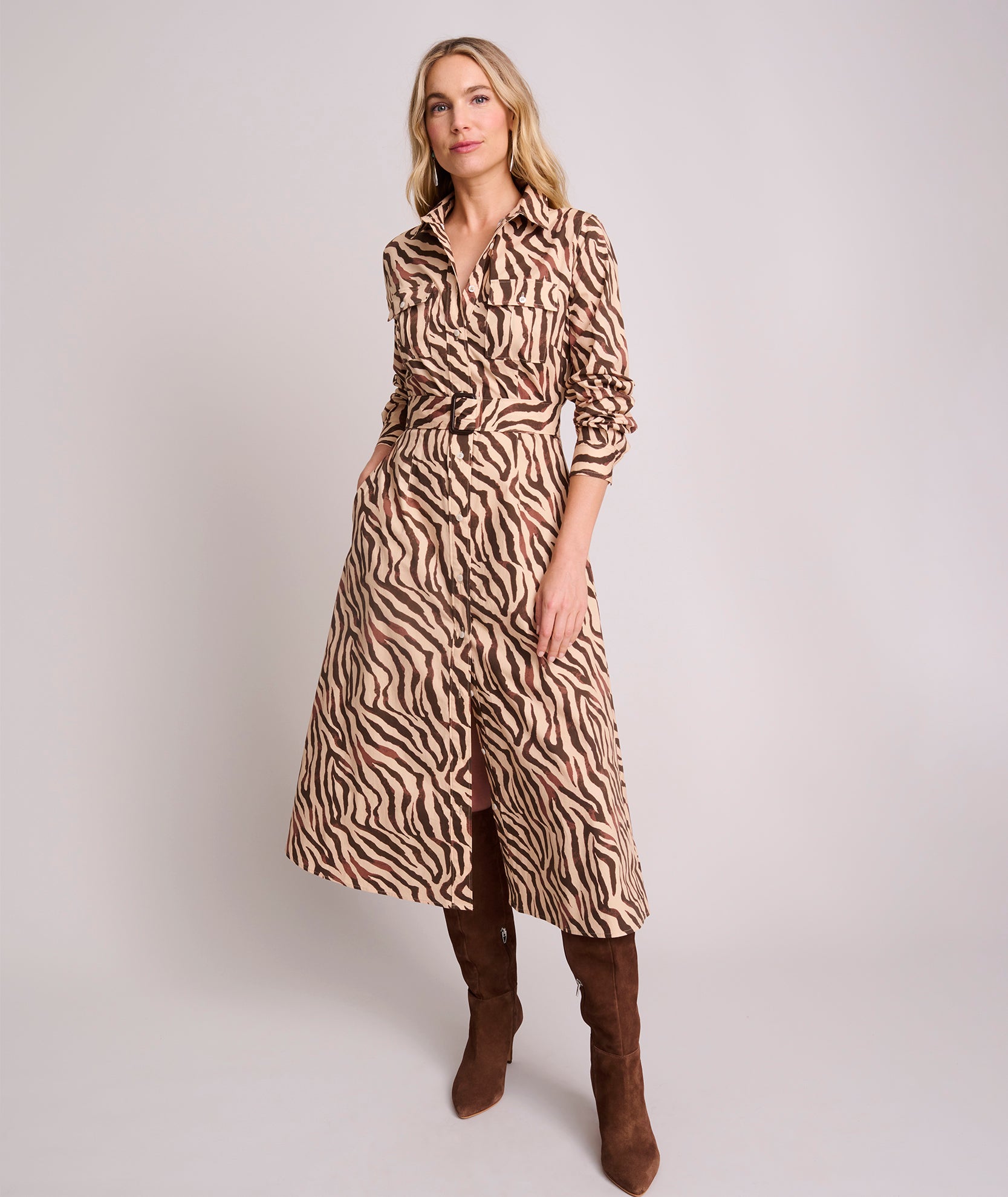 Stretch Cotton Safari Print Elise Shirt Dress