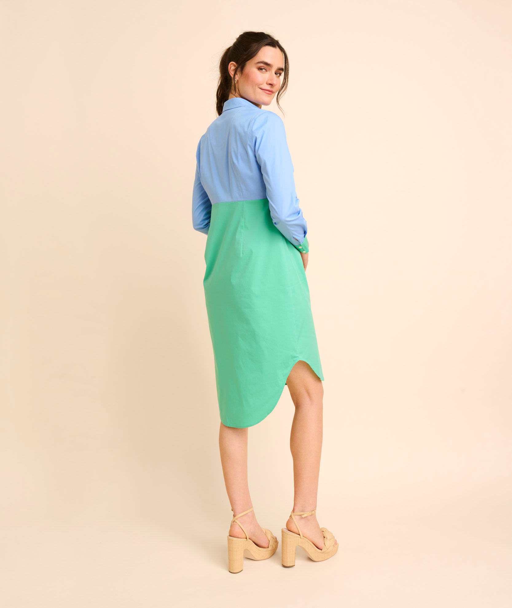 Stretch Cotton Colorblock Meryl Shirtdress