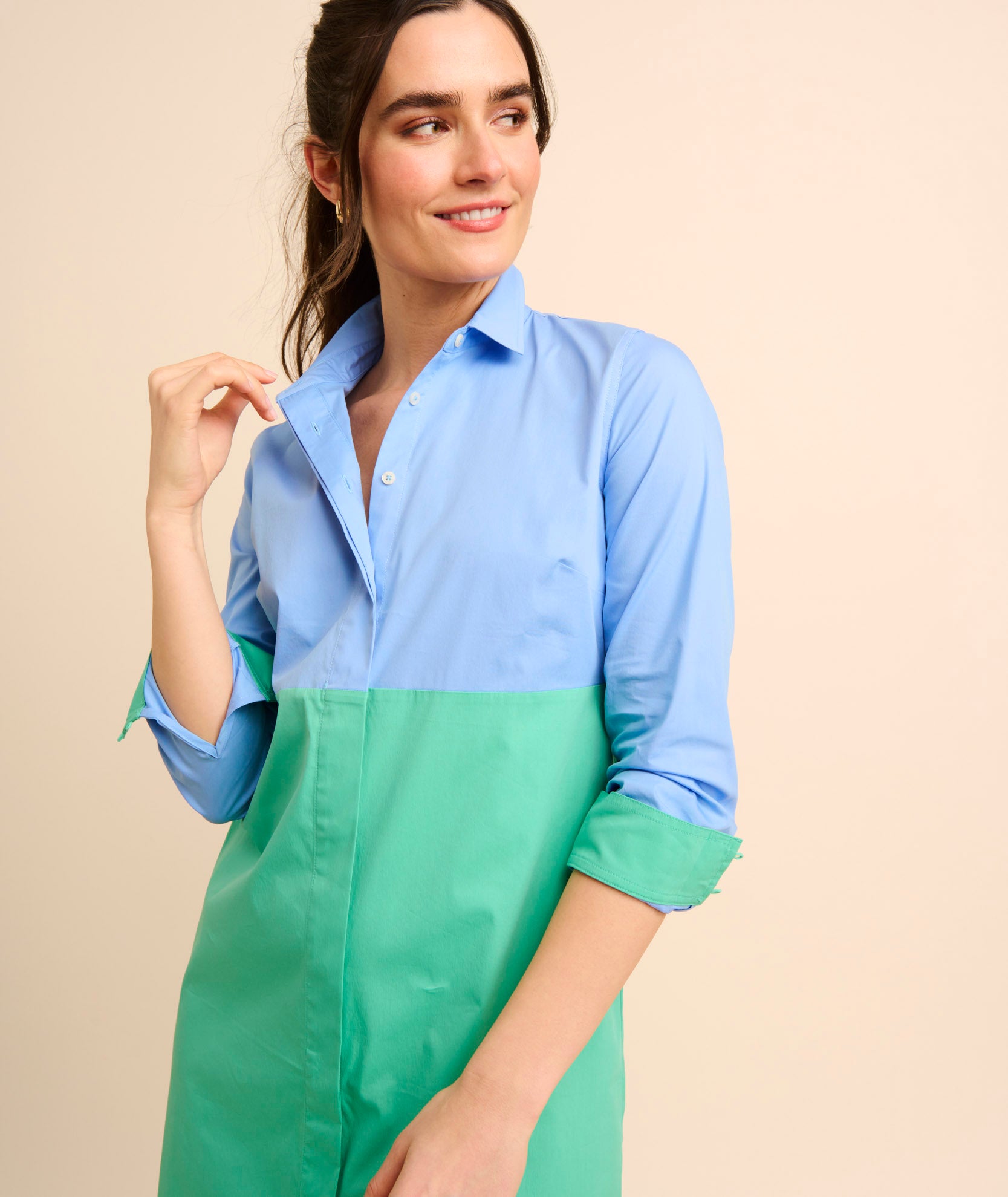 Stretch Cotton Colorblock Meryl Shirtdress