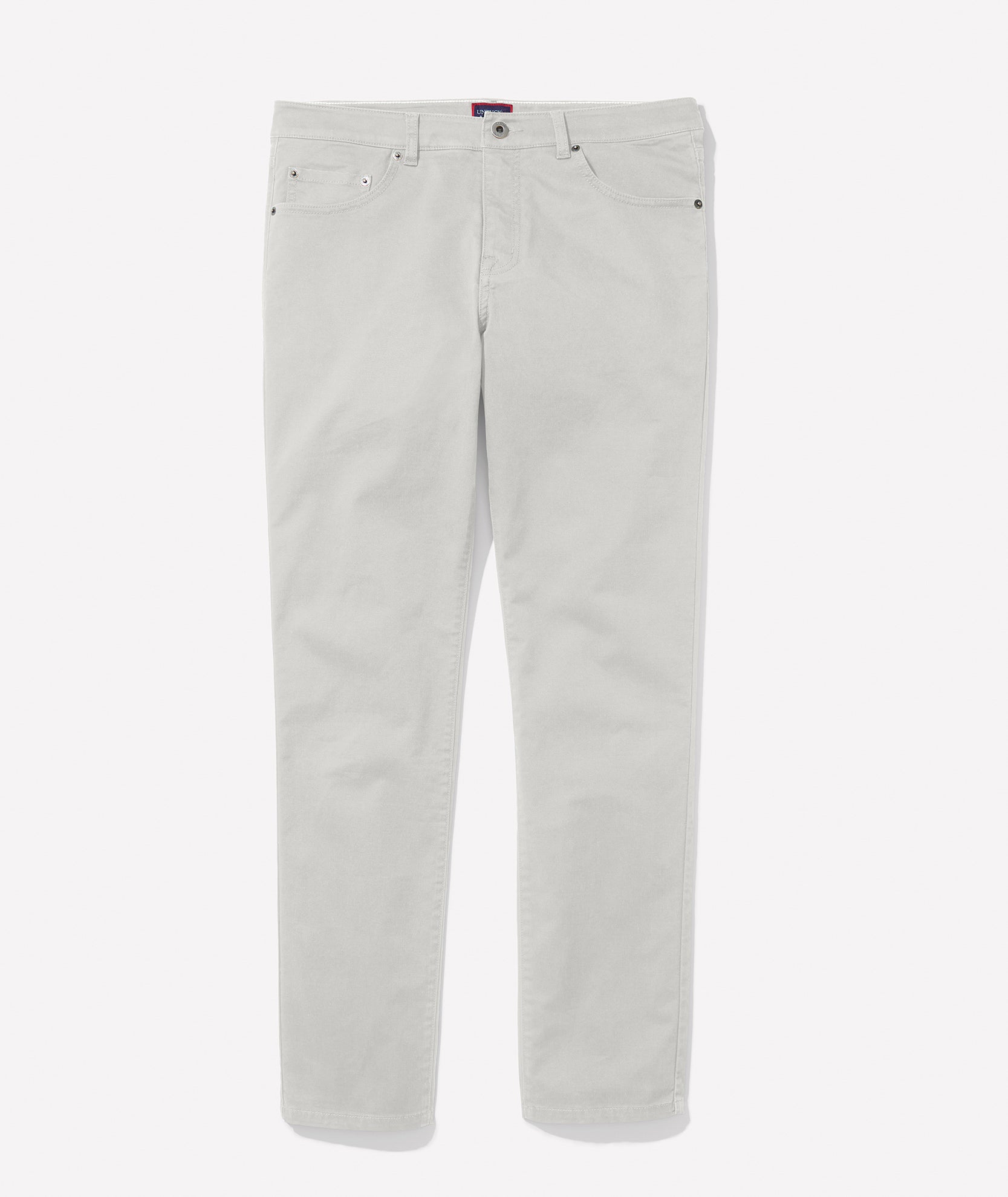 Model is wearing UNTUCKit 5-Pocket Chino Pants in light gray.