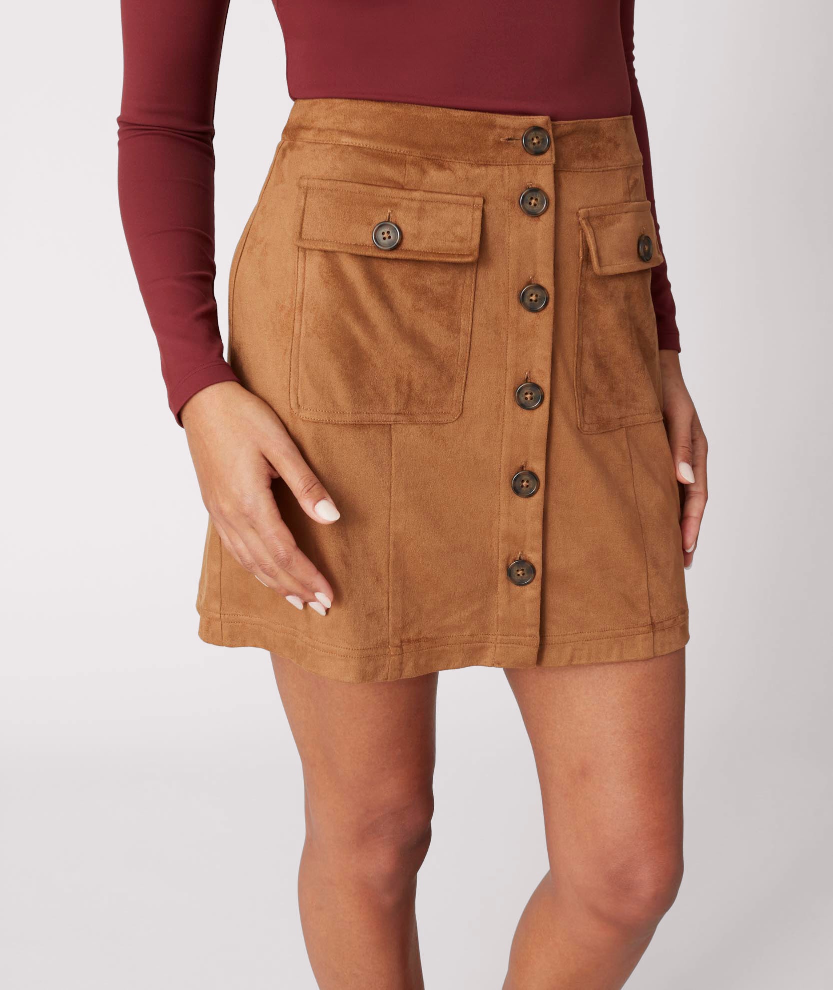 Faux Suede Button-Front Kendall Skirt