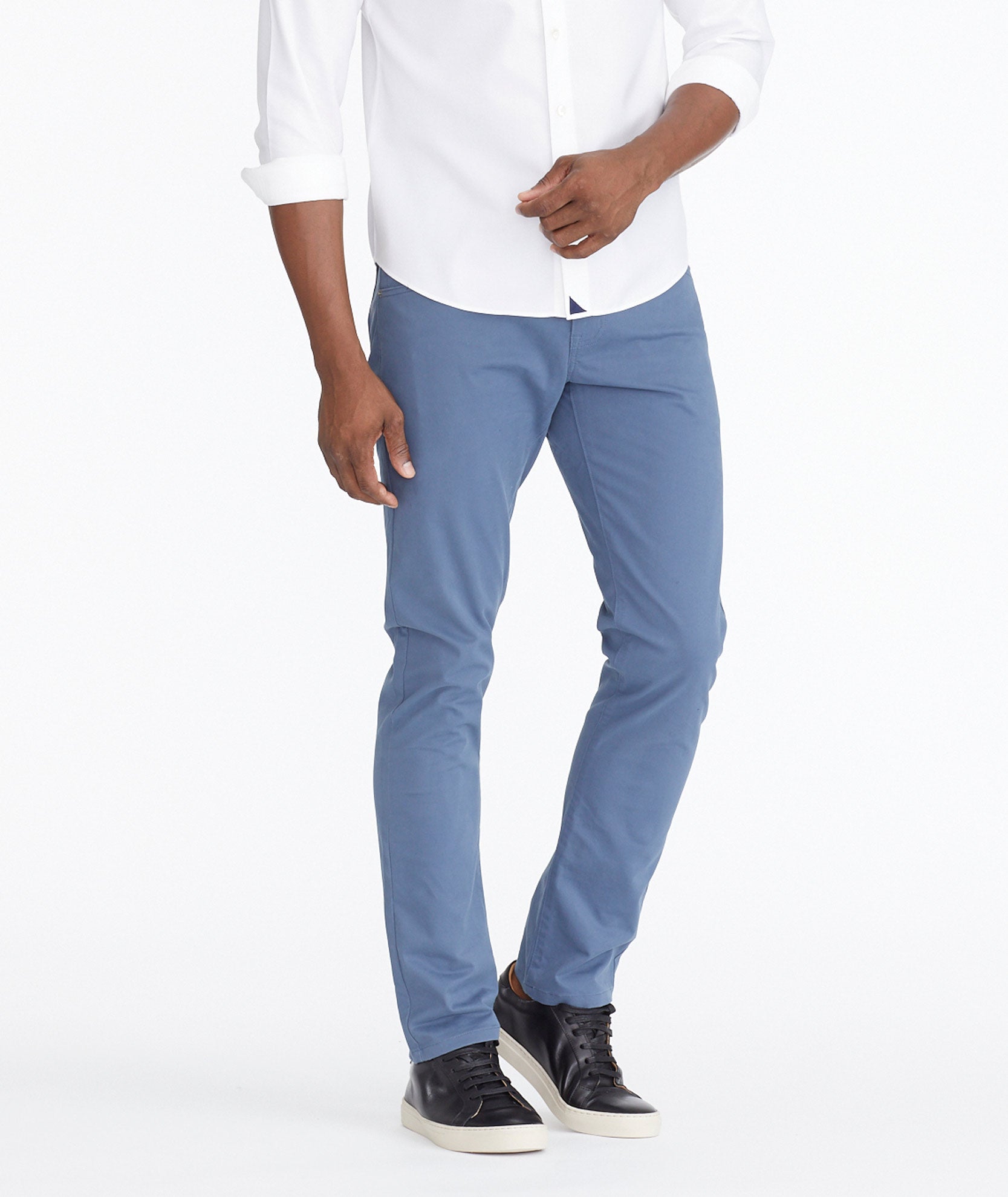 Model wearing a Mid Blue 5-Pocket Pants