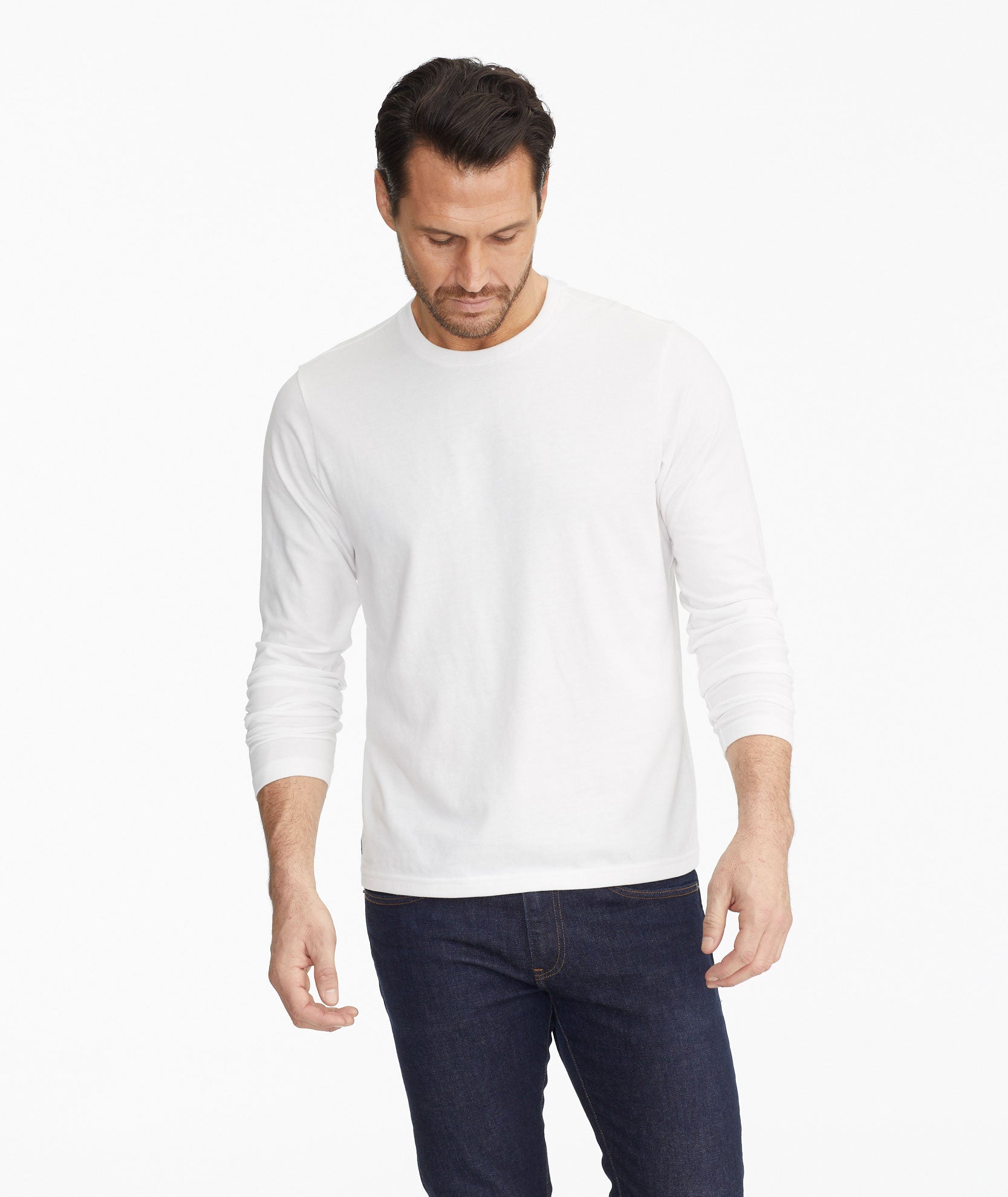 Model wearing a White Ultrasoft Long-Sleeve Tee