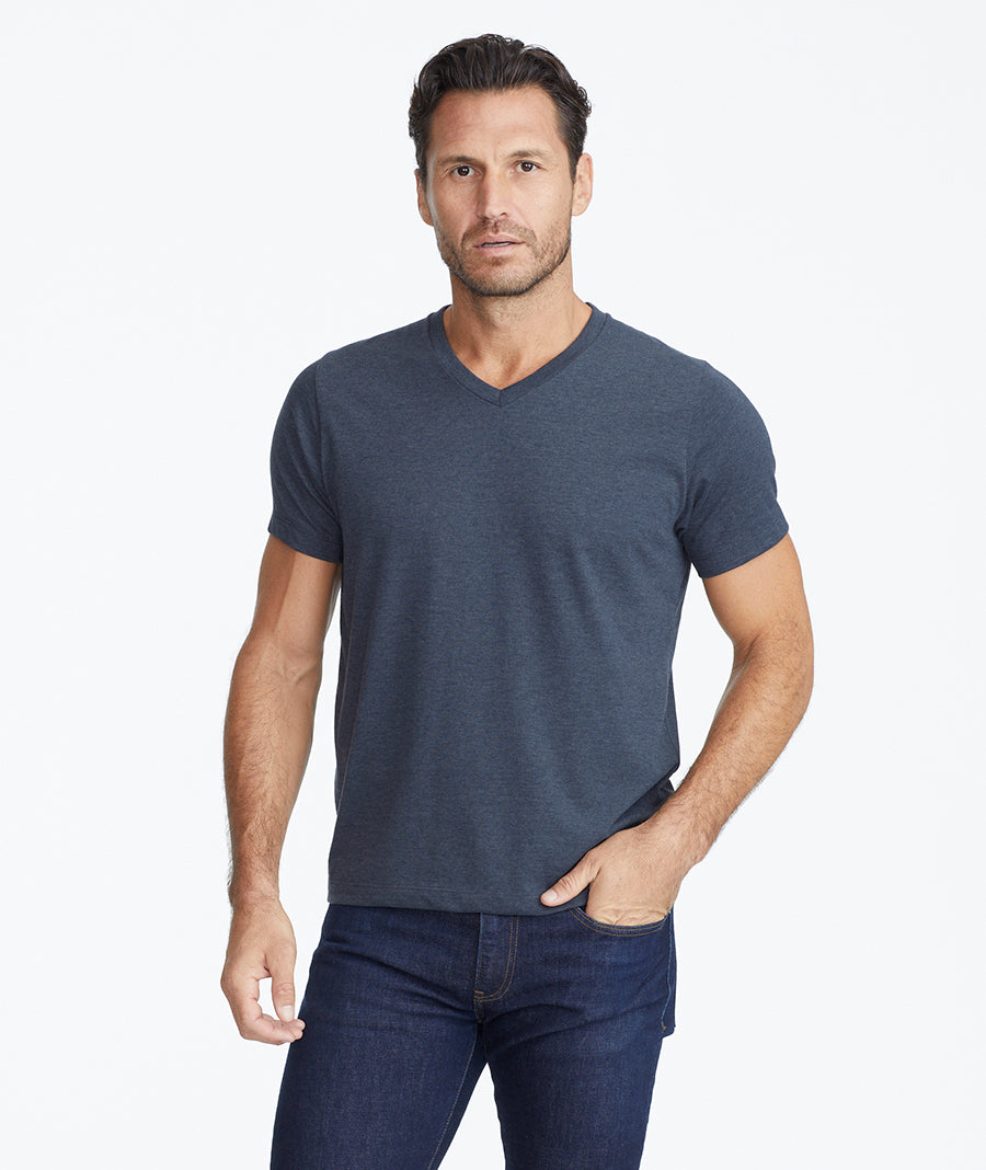 Model wearing a Blue Ultrasoft V-Neck Tee